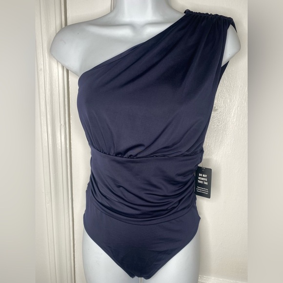 Express Tops - EXPRESS NWT Body Contour Compression One-Shoulder Navy Bodysuit.